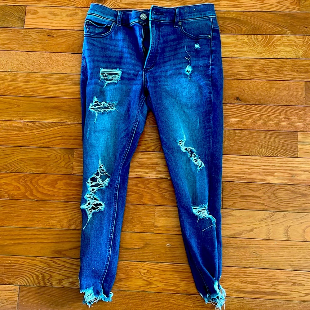Express Women's Dark Blue Distressed Jeggings